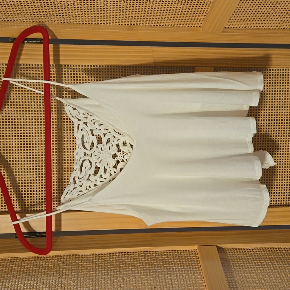 Monteau White Lace Accent Top Crop Beach Vacation Medium Boho